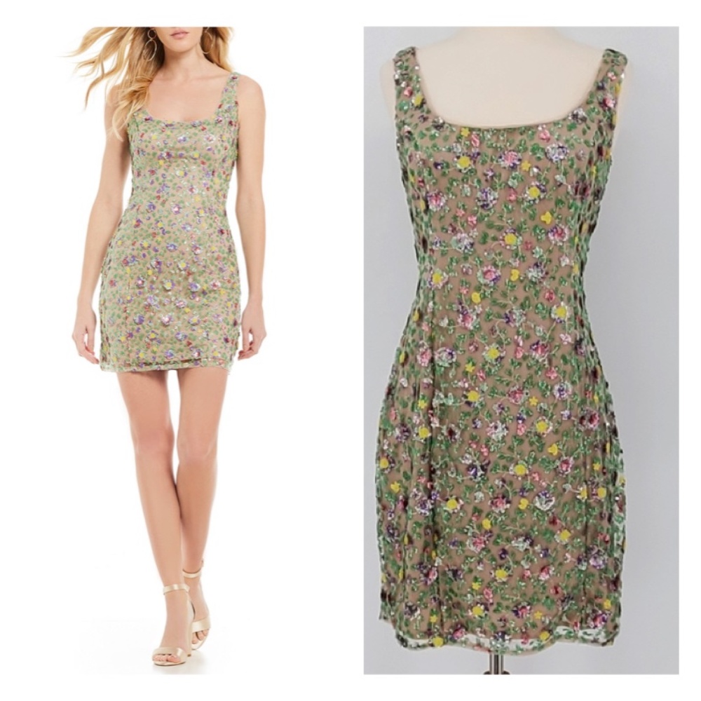 Gianni Bini Sequin Floral Sheath Sleeveless Dress